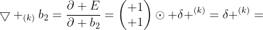 \bigtriangledown _{(k)}b_{2}=\frac{\partial E}{\partial b_{2}}=\begin{pmatrix} 1\\ 1\end{pmatrix}\odot \delta ^{(k)}=\delta ^{(k)}