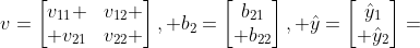 v=\begin{bmatrix}v_{11} &v_{12} \\ v_{21}&v_{22} \end{bmatrix}, b_{2}=\begin{bmatrix}b_{21}\\ b_{22}\end{bmatrix}, \hat{y}=\begin{bmatrix}\hat{y}_{1}\\ \hat{y}_{2}\end{bmatrix}