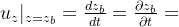 u_z|_{z=z_b}=\frac{dz_b}{dt}=\frac{\partial z_b}{\partial{t}}+\frac{\partial z_b}{\partial{x_i}}u_i|_{z=z_b} , i=1,2